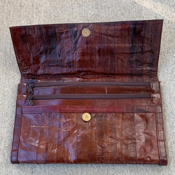 Vintage 80s eel skin wallet clutch 11 x 6 - Picture 4 of 6